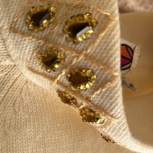Vtg Jeweled sweater 1980s  Gogo International British Colony Cream